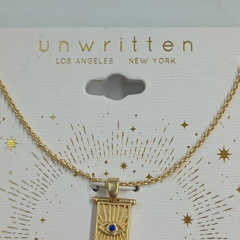 Unwritten Strength Necklace 14K Gold Flash‎ Plated Evil Eye Pendant 16"+2" New - Picture 4 of 6